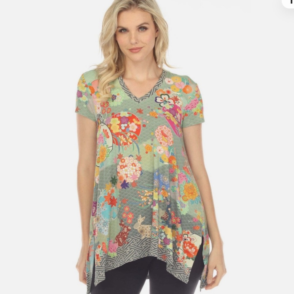 Johnny Was The Janie Favorite Lapin Drape Floral Tunic Top Boho T21523, Large